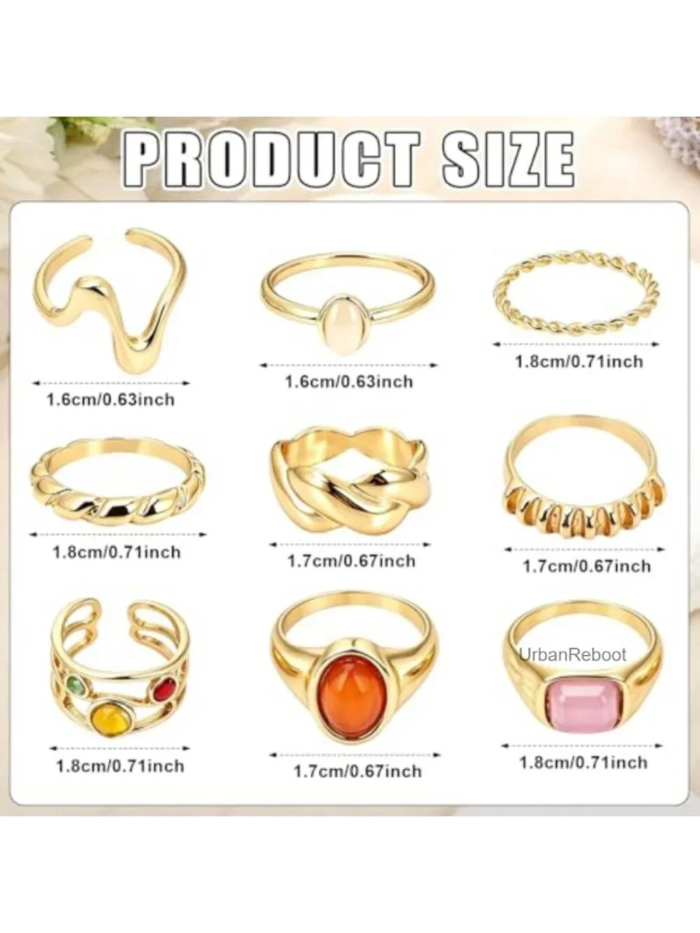 9 Piece Chunky Stackable Ring Set Gold Plated Stacking Rings for Women